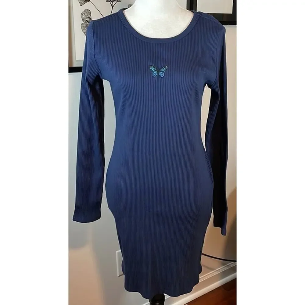 NWOT Wild Fable navy blue ribbed bodycon pencil dress